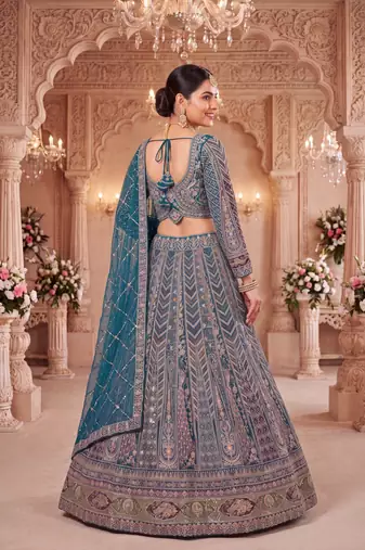 Teal Rama colour Embroidered Lehenga Choli with Dupatta