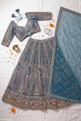 Teal Rama colour Embroidered Lehenga Choli with Dupatta 4