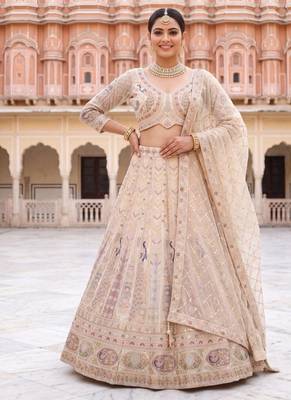 Exquisite Beige Embroidered Lehenga Choli Set with Dupatta 1