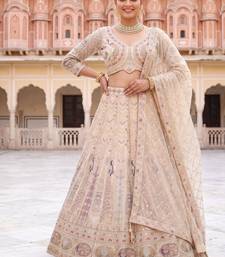 Exquisite Beige Embroidered Lehenga Choli Set with Dupatta