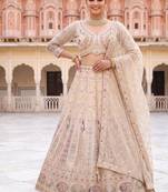 Exquisite Beige Embroidered Lehenga Choli Set with Dupatta