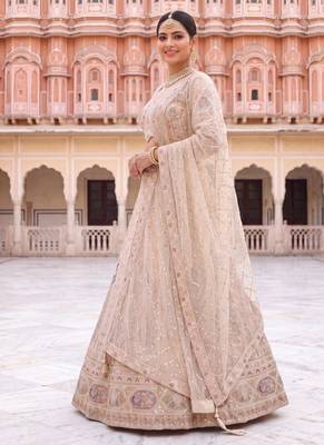 Exquisite Beige Embroidered Lehenga Choli Set with Dupatta 2