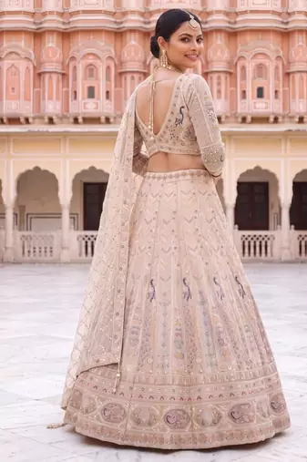 Exquisite Beige Embroidered Lehenga Choli Set with Dupatta