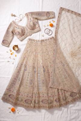 Exquisite Beige Embroidered Lehenga Choli Set with Dupatta 4