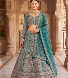 Thread and Zari Work Lehenga Choli – Premium Teal Party Wear Traditional Indian Outfit
