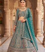 Thread and Zari Work Lehenga Choli – Premium Teal Party Wear Traditional Indian Outfit