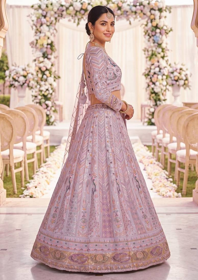 Stunning Light Lavender Embroidered Lehengha Choli Set