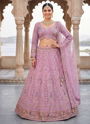 Stunning Lavender Embroidered Lehenga Choli with Dupatta | Wedding Guest Indian Ethnic Wear for Women 1