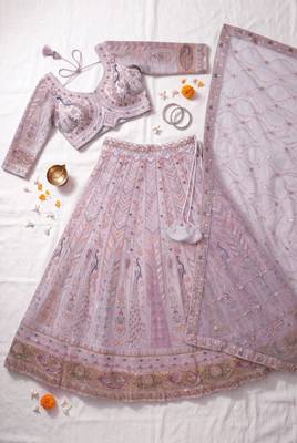 Stunning Light Lavender Embroidered Lehengha Choli Set 4