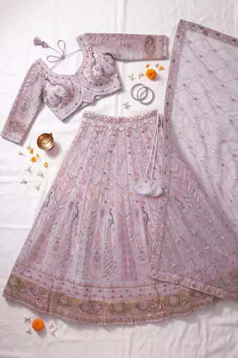 Stunning Light Lavender Embroidered Lehengha Choli Set