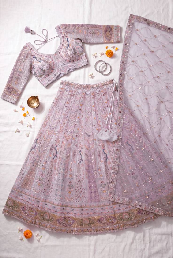 Stunning Light Lavender Embroidered Lehengha Choli Set
