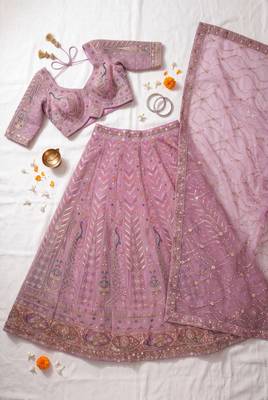Stunning Lavender Embroidered Lehenga Choli with Dupatta | Wedding Guest Indian Ethnic Wear for Women 4