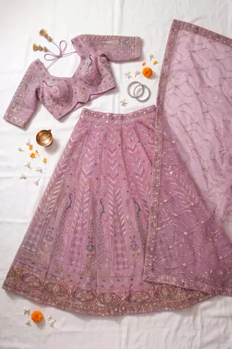 Stunning Lavender Embroidered Lehenga Choli with Dupatta | Wedding Guest Indian Ethnic Wear for Women