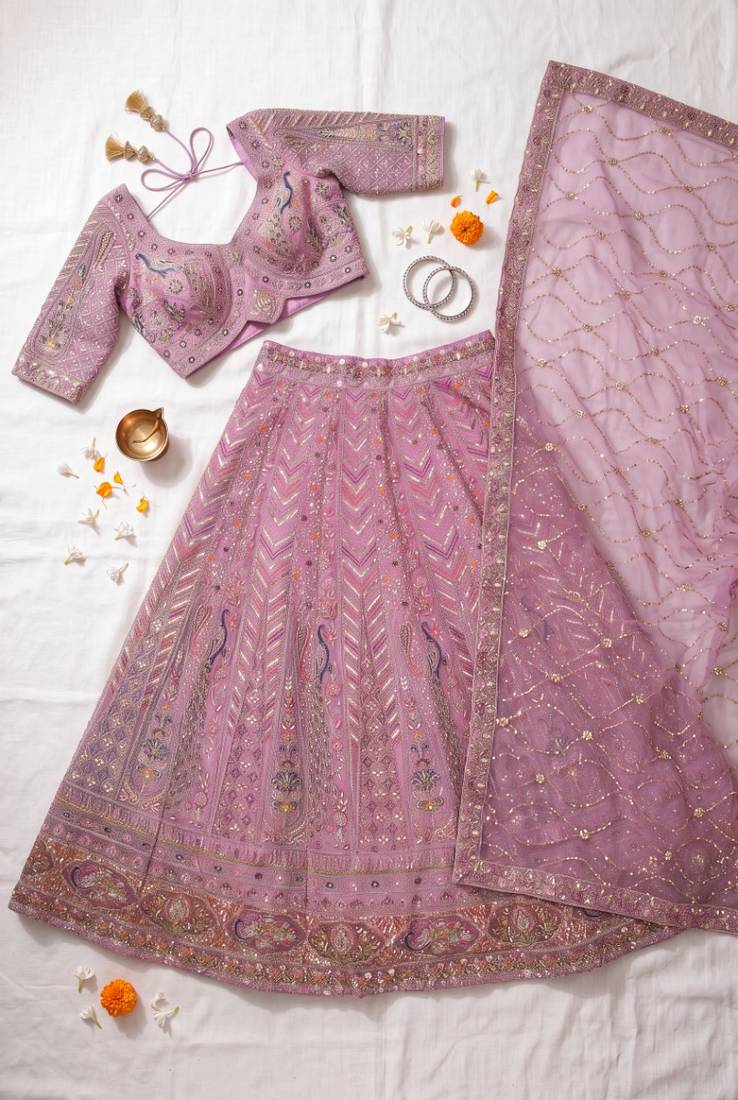 Stunning Lavender Embroidered Lehenga Choli with Dupatta | Wedding Guest Indian Ethnic Wear for Women