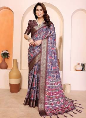 multi color print work cotton blend saree 1