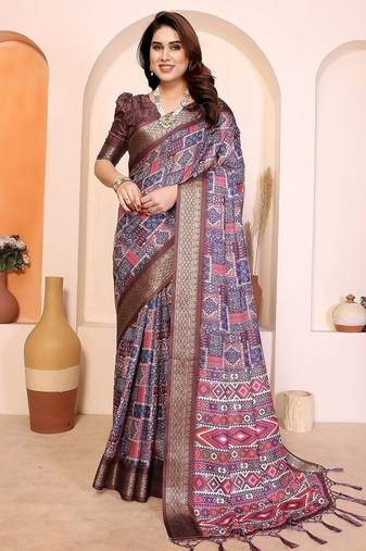 multi print work cotton blend saree