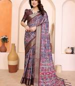 multi color print work cotton blend saree