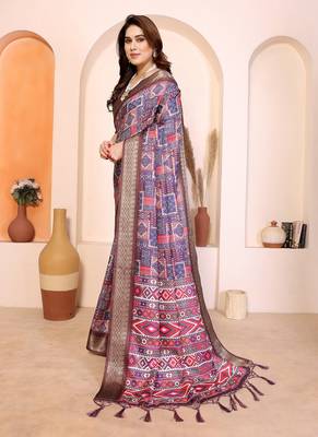multi color print work cotton blend saree 2