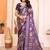 purple color print work cotton blend saree