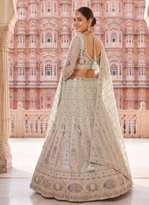 Designer Pastel Mint Lehenga Choli with Heavy Thread & Zari Embroidery, Perfect for Bridal & Festive Occasions 3