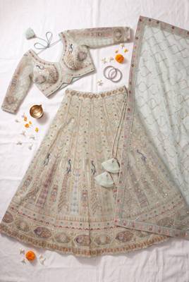 Designer Pastel Mint Lehenga Choli with Heavy Thread & Zari Embroidery, Perfect for Bridal & Festive Occasions 4