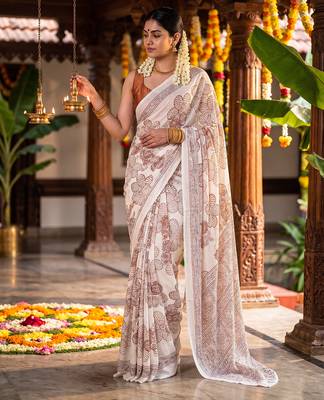 Graceful satin silk blend floral printed saree 1