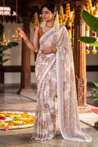 Graceful satin silk blend floral printed saree
