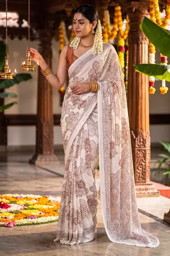 Graceful satin silk blend floral printed saree