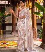 Graceful satin silk blend floral printed saree