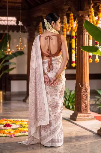 Graceful satin silk blend floral printed saree
