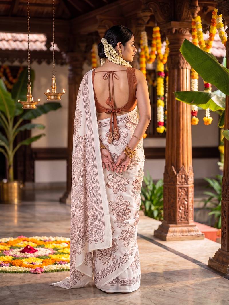 Graceful satin silk blend floral printed saree