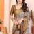 yellow print work cotton blend saree