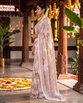 Graceful satin silk blend floral printed saree 4