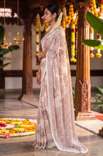 Graceful satin silk blend floral printed saree