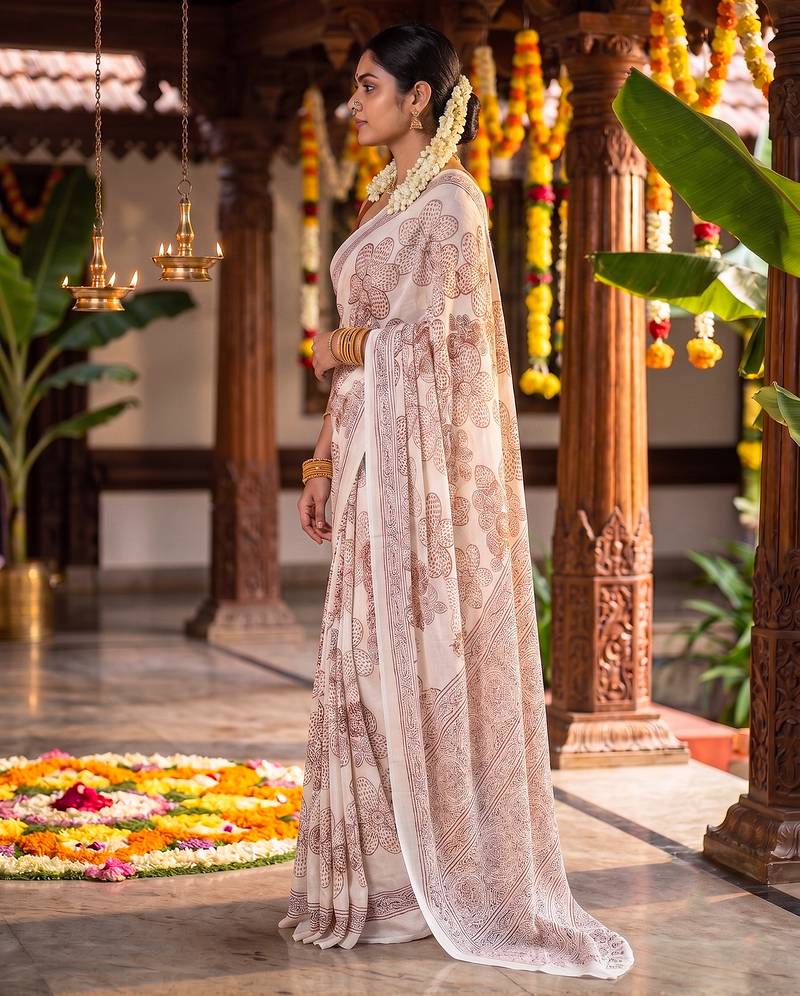 Graceful satin silk blend floral printed saree