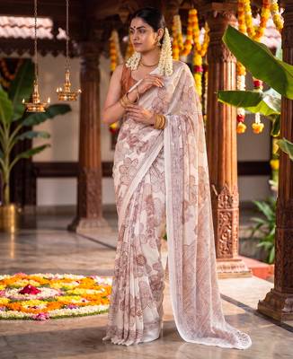 Graceful satin silk blend floral printed saree 5