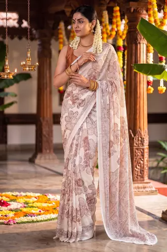 Graceful satin silk blend floral printed saree