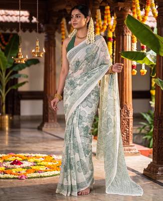 Graceful satin silk blend floral printed saree 1