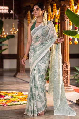 Graceful satin silk blend floral printed saree