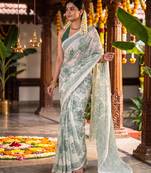 Graceful satin silk blend floral printed saree