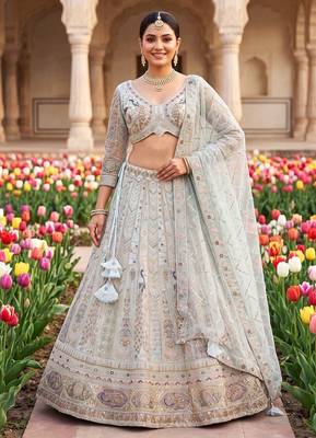 Elegant Pastel colour Embroidered Lehenga Choli with Resham & Zardosi Work 1