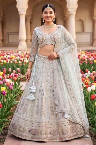 Elegant Pastel colour Embroidered Lehenga Choli with Resham & Zardosi Work