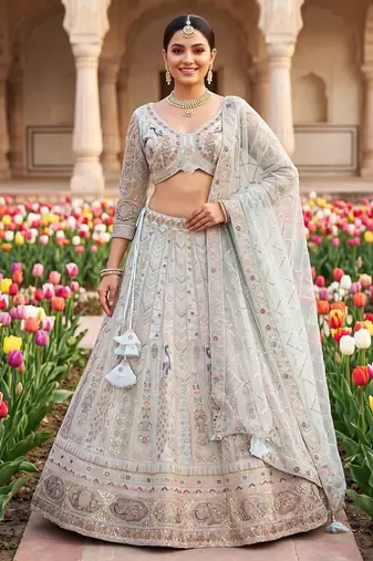 Elegant Pastel colour Embroidered Lehenga Choli with Resham & Zardosi Work