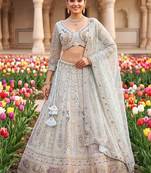 Elegant Pastel colour Embroidered Lehenga Choli with Resham & Zardosi Work