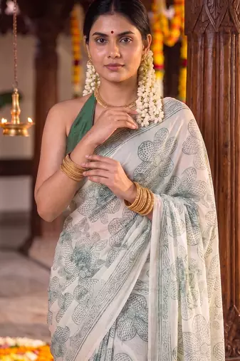 Graceful satin silk blend floral printed saree