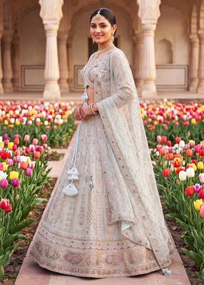 Elegant Pastel colour Embroidered Lehenga Choli with Resham & Zardosi Work 2