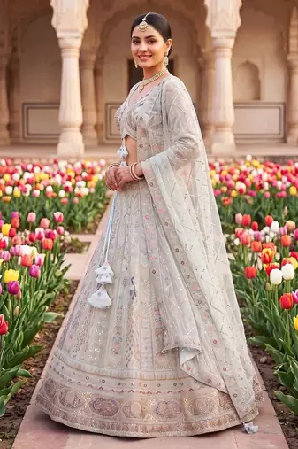 Elegant Pastel colour Embroidered Lehenga Choli with Resham & Zardosi Work