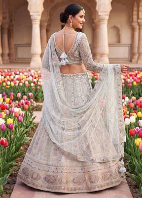 Elegant Pastel colour Embroidered Lehenga Choli with Resham & Zardosi Work 3