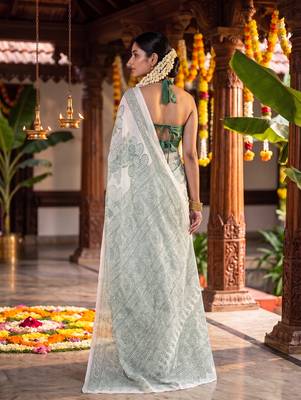 Graceful satin silk blend floral printed saree 3
