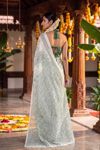 Graceful satin silk blend floral printed saree